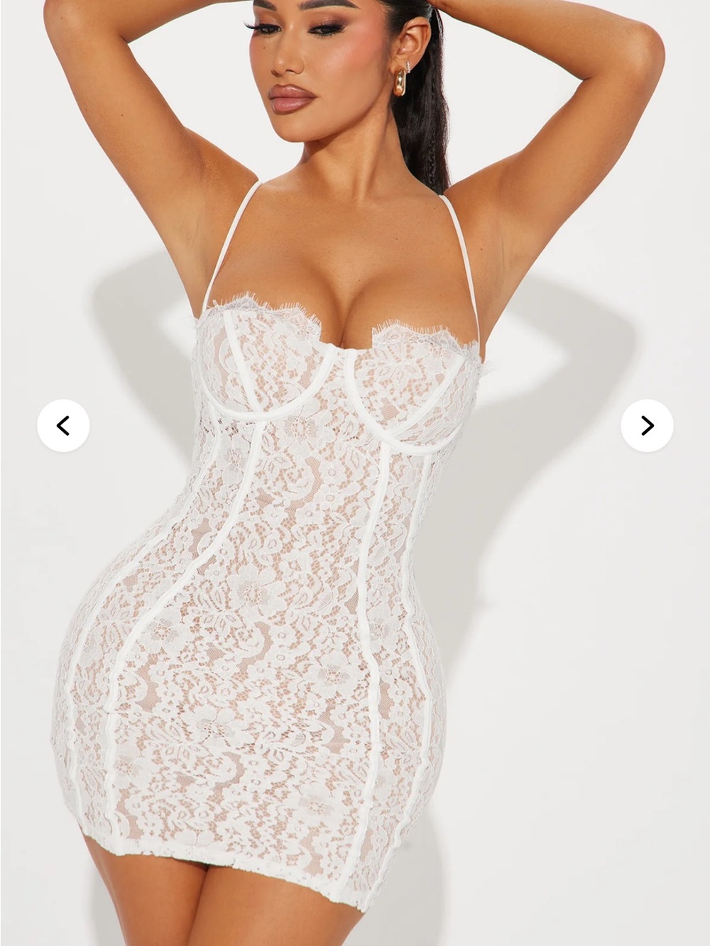 Fashion Nova Ivory Lace Bustier Mini Dress